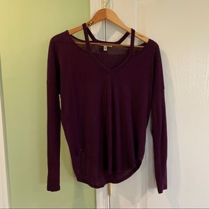 Express Maroon Long Sleeve T shirt with Cutouts
